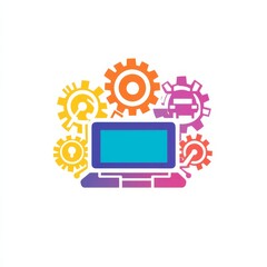 Aufkleber - A structured, tech-inspired logo for a beginnerâ€™s course on PC and laptop usage, featuring a combination of computer-related symbols like a laptop or mouse, 