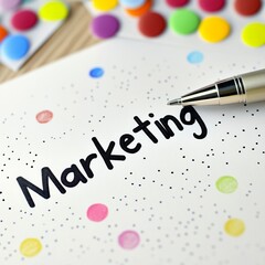 Poster - Marketing Strategy Concept with Colorful Dots and a Pen: Brainstorming Session for Business Growth