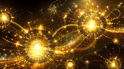Poster - Golden abstract background featuring numerous glowing stars in a celestial design