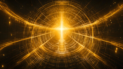 Poster - Yellow light illuminating a dark room creating a warm atmosphere and shadows