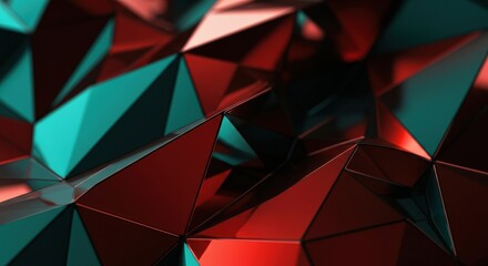 Abstract geometric pattern in red and teal colors with sharp angles
