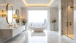 © The Phantom Studio - Marble and Gold Luxury Penthouse Bathroom with City View