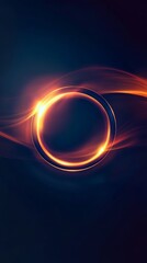 Wall Mural - Abstract phone wallpaper with bright neon circle on dark blue background. Abstract background with simple shapes in blue and orange colors.