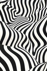 Poster - Exploring Curved Illusions: A Dynamic Abstract Art Piece with Black and White Stripe Patterns to Engage the Viewer’s Imagination