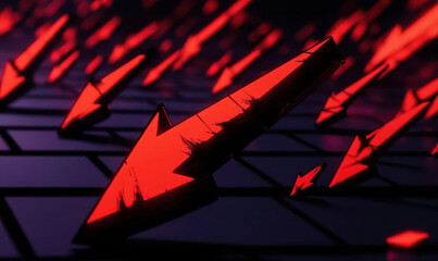 Poster - Dynamic Red Arrows in Abstract Geometric Formation: A Powerful Insight into Modern Technology and Visual Innovation