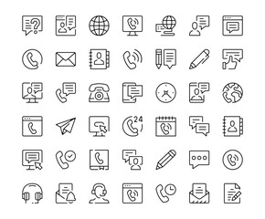 Wall Mural - Contact icons. Outline symbols collection. Premium vector line icons set