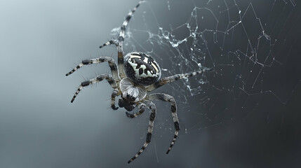 Spider weaving web, close-up, nature background, macro photography, wildlife