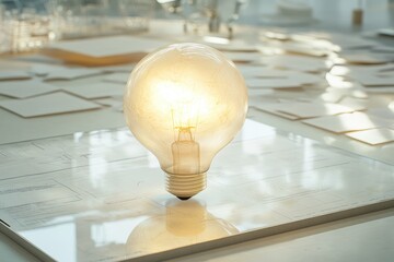 Wall Mural - illuminated ideas resting on architectural blueprints, symbolizing innovative design and bright solu