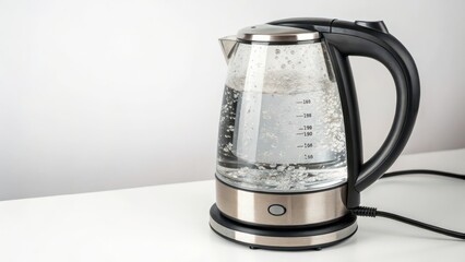 Wall Mural - Glass Electric Kettle with Water on White Background