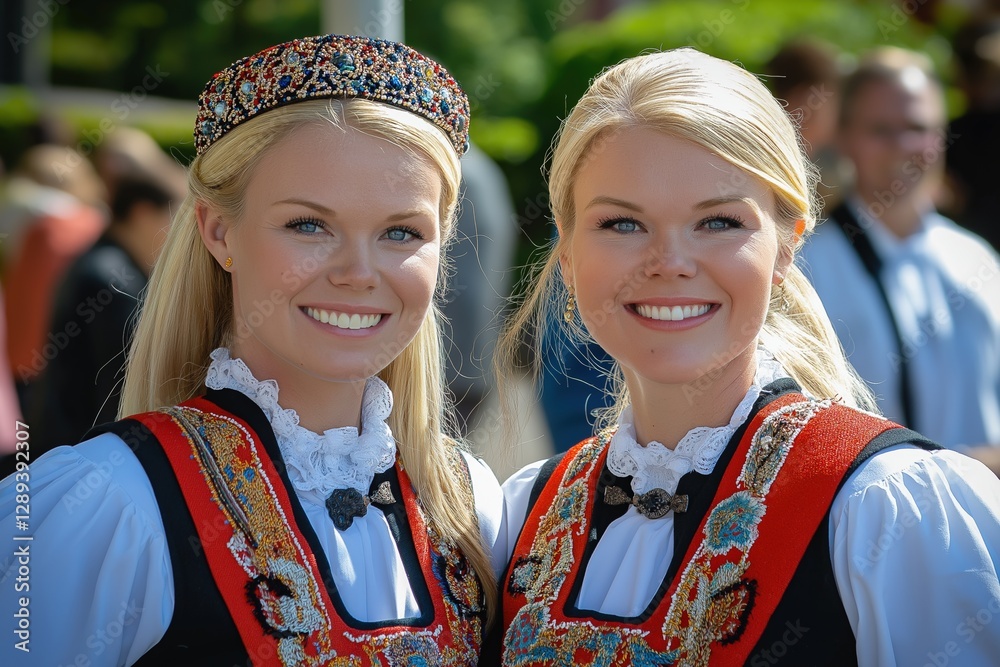 Norwegian Values Traditional Norwegian Folk Costumes Worn by Two Smiling Women at ...