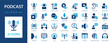 © Jan - Podcast vector icon set. Microphone, speaking, audio, podcasting, video, entertainment, radio, record.