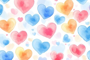 Poster - Colorful watercolor hearts displayed on a white background create a vibrant and cheerful atmosphere, perfect for expressing love and affection in creative projects