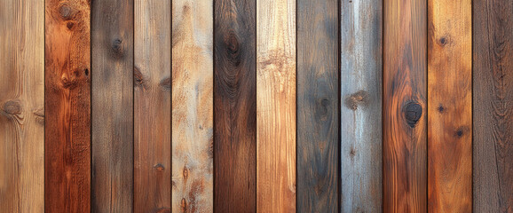 Aufkleber - Close-up view of a collection of wooden planks with varying shades of brown and gray, showcasing the natural beauty of wood textures and grains.