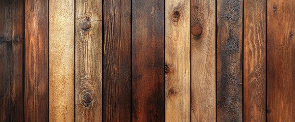 Aufkleber - Close-up of wooden planks with varying shades of brown, orange, and gray, showcasing the rich textures and natural patterns of wood, symbolizing rustic charm and craftsmanship.