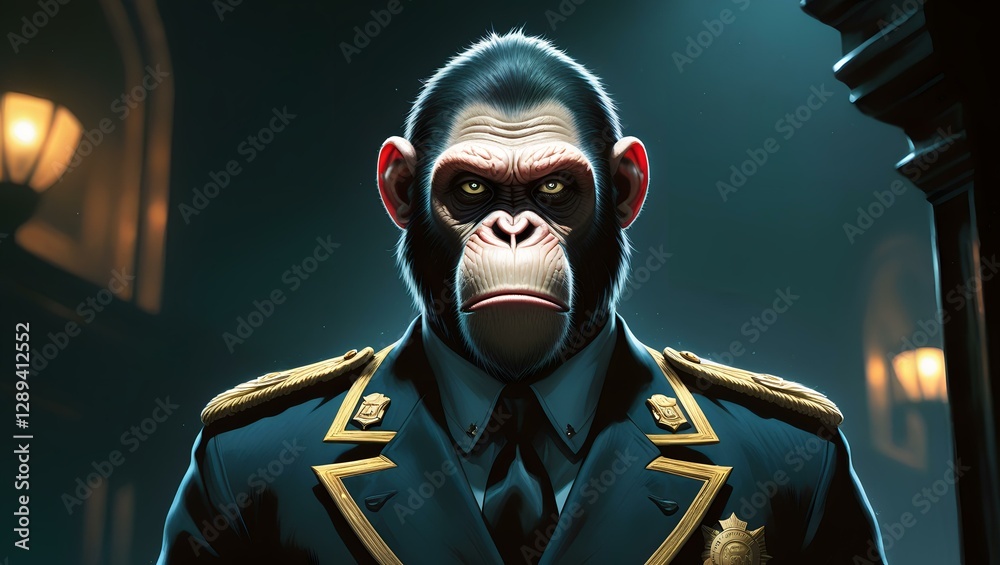 Primate Authority Surreal Chimp Police Commander in Formal Uniform ...
