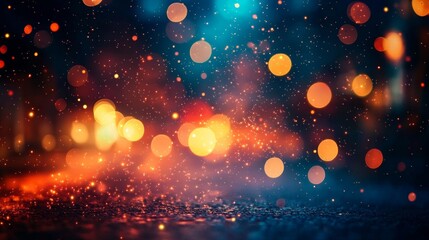Wall Mural - Colorful blurred lights with particles in a dark atmosphere create wonder