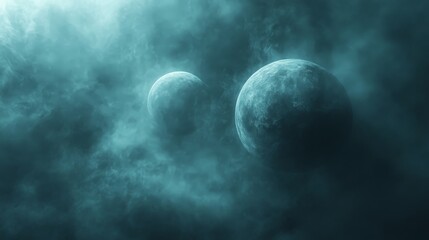 Wall Mural - two planets floating amongst ethereal nebula clouds in space