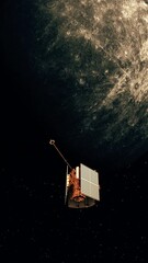 Wall Mural - an interplanetary space station deploys solar panels in orbit of the planet mercury. 3d animation. 4