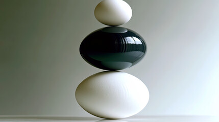 Poster - Elegant Balance of Three Stacked Eggs Showcasing Minimalism and Harmony in Design