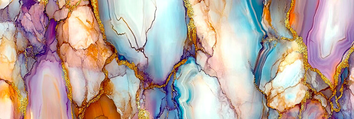 Poster - Magnificent Watercolor Agate Design With Shimmering Gold Foil Accents Displaying Natural Elegance