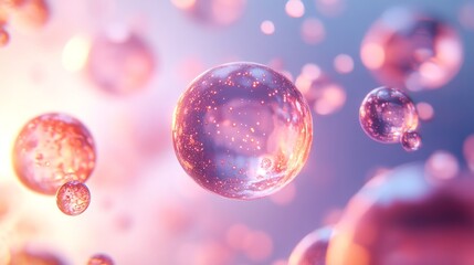 Wall Mural - floating spheres with pink and purple color schemes and brilliant details