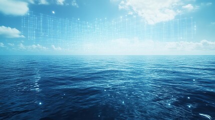 Leinwandbilder - An expansive blue ocean scene with faint overlays of floating augmented reality grids