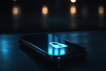 Poster - Secure Smartphone Mobile Phone Screen Lock Privacy Protection Digital Security Technology Dark Blue Light Cyber Data Protection Internet Safety Online