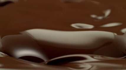Poster - Super Slow Motion of Splashing and Mixing Hot Melted Chocolate, Creating Waves Shapes, Filmed on High Speed Cinema Camera, 1000 fps.