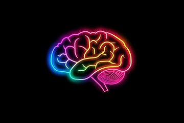 Poster - Vibrant Rainbow Neon Brain Illustration Design Graphic Art Human Neurology Medical Science Mind Power Intelligence Creative Thinking Abstract Colorful