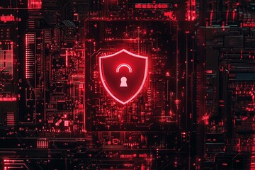 Aufkleber - cybersecurity digital shield red glowing technology abstract background modern data protection netwo