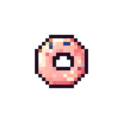 Poster - Pixel donut icon. Donut logo in pixel style 80s, 90s. Donut pixel for games, websites, animations. 8bit baking icon. Vector vintage retro donut icon.