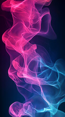 Aufkleber - Abstract glowing pink and blue flowing light waves on a dark background, representing dynamic energy, motion, and digital art, creating a sense of fluidity and movement.