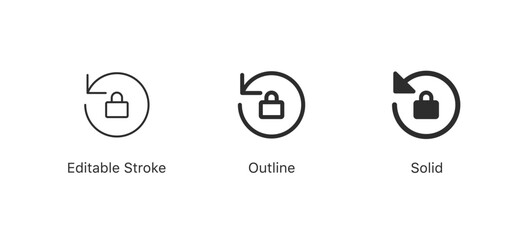 Poster - Rotate, sync, refresh lock icon. Reset password - privacy icon , secure private security icons - update, repeat, reload padlock icon. editable stroke, outline flat style
