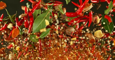 Poster - Super Slow Motion of Flying and Rotating Spices Mix. Filmed on High Speed Cinema Camera, 1000 fps.