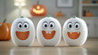 © MAKASIHMAS SIDNEY - Three cute Halloween pumpkins smile in cozy room