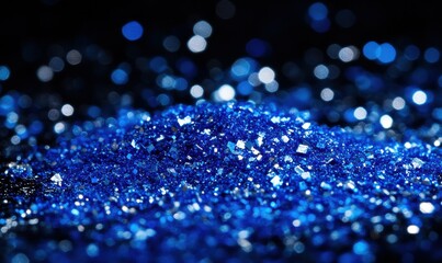 Sticker - Abstract shimmering particles in shades of blue and silver scattered across a dark background illuminated by soft light creating a magical cosmic effect