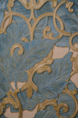 Wall Mural - intricate blue and gold floral wallpaper with ornate embroidery and baroque-style patterns.