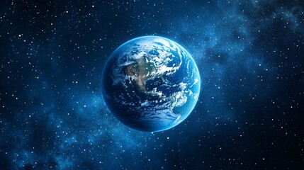 Wall Mural - planet earth view from space with blue glow effect and starry cosmos background. global environment 