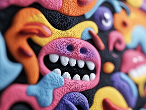 colorful abstract textured background with cartoon shapes