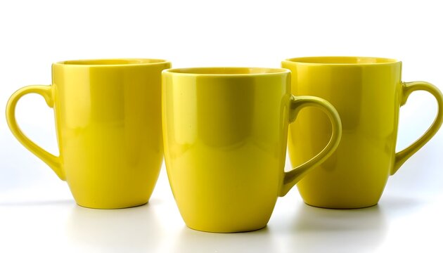 Three Yellow Cups isolated on white background, ideal for graphic design and digital art projects