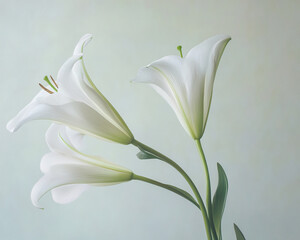 Aufkleber - White lilies on a soft green background showcasing delicate flowers symbolizing purity, elegance, and freshness