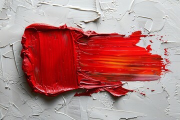Poster - A striking closeup of a single brushstroke of red paint applied to a smooth white background. The texture highlights the fluidity and boldness of the artistic expression.