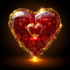 Poster - A striking red heart made of many facets radiates a soft glow from within set against a festive dark background perfect for celebrating love and joy during special occasions.