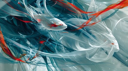 Fototapete - This abstract digital painting showcases swirling colors and heart motifs that capture the essence of love. The vibrant hues blend harmoniously creating a mesmerizing visual experience.