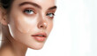 © Oleksiy - Skin tone cream lines on woman face. Beautiful woman portrait beauty skin healthy and perfect makeup