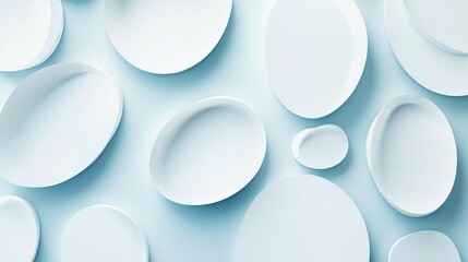 Wall Mural - White oval shapes arranged on a cool toned light blue background