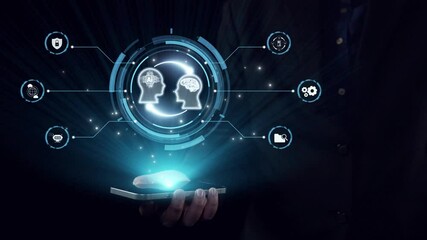 Poster - human interact with ai artificial intelligence brain processor in concept of ai artificial intellige