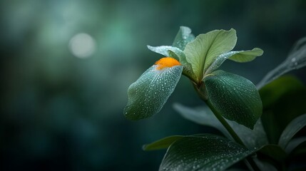 Wall Mural - Dew-kissed plant, garden, morning light, serene background, nature photography