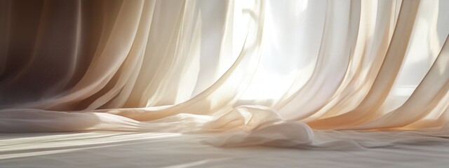 Poster - Sheer curtains drifting softly, showcasing intricate textures behind, elegant and airy design, perfect for enhancing any space's ambiance
