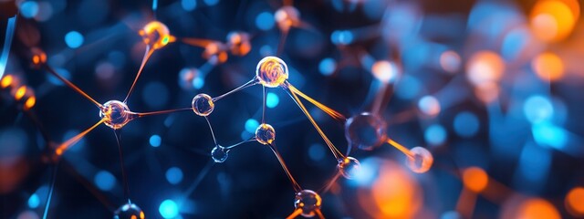 Poster - Abstract Representation of Molecular Structure in Blue and Orange Bokeh Effect